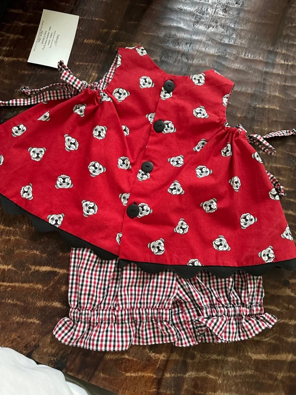 Red Bulldog Print Girls' Dress and Bloomer Set - Picture 5 of 5